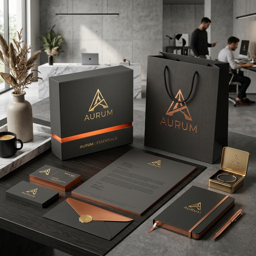 Premium luxury package brand identity and stationery mockup